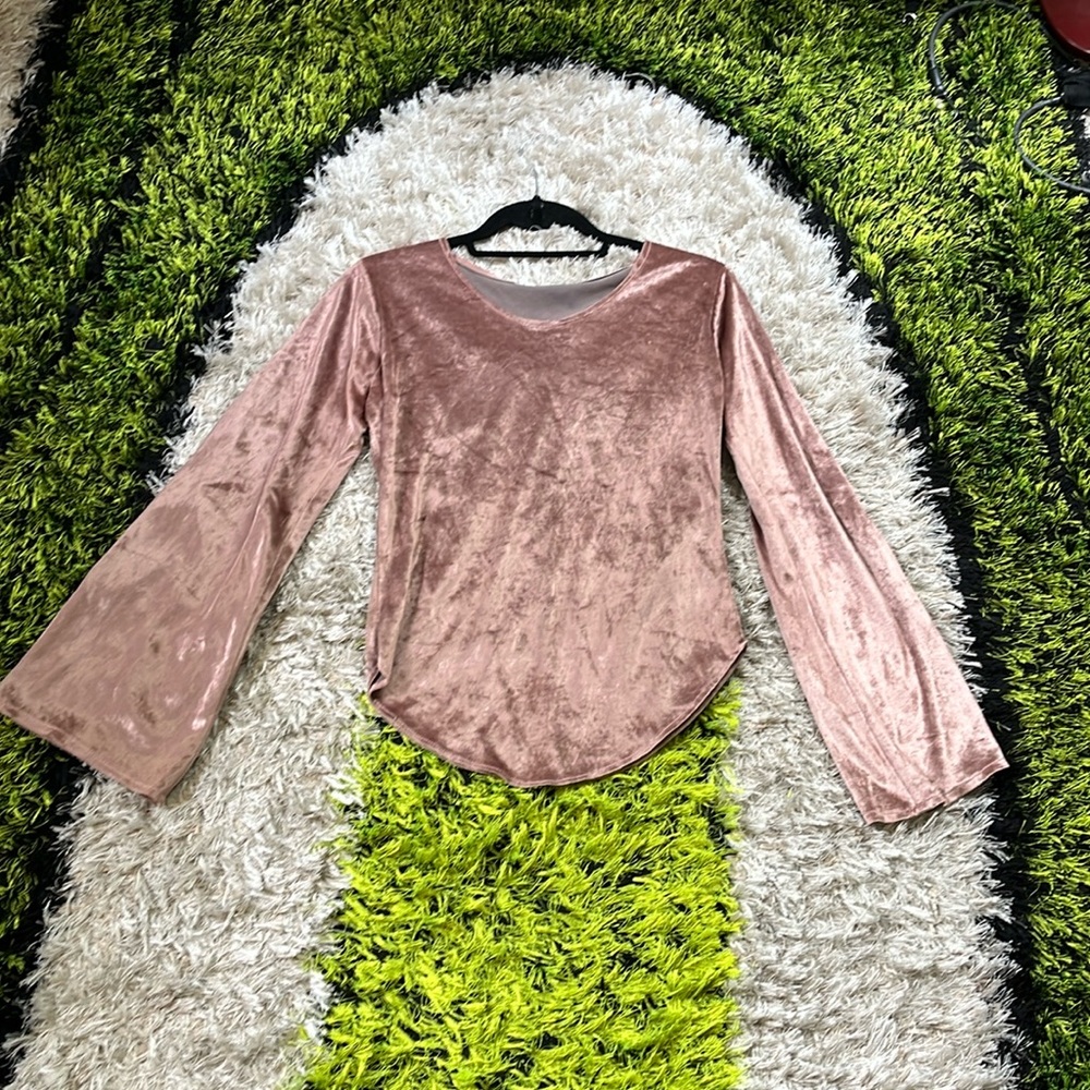 Vintage 70s Silky Velvet Bell Sleeve Shirt